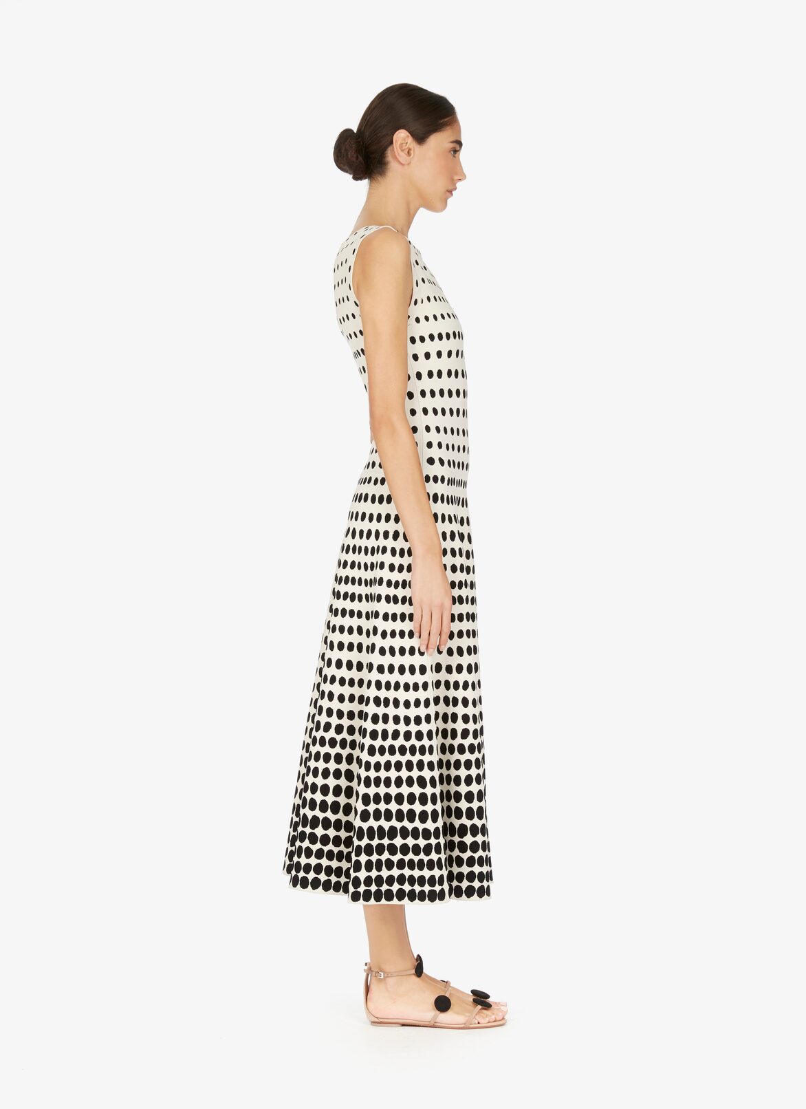 Flared Mesh Midi Dress ALAÏA WHITE/BLACK FLARED MESH MIDI DRESS
